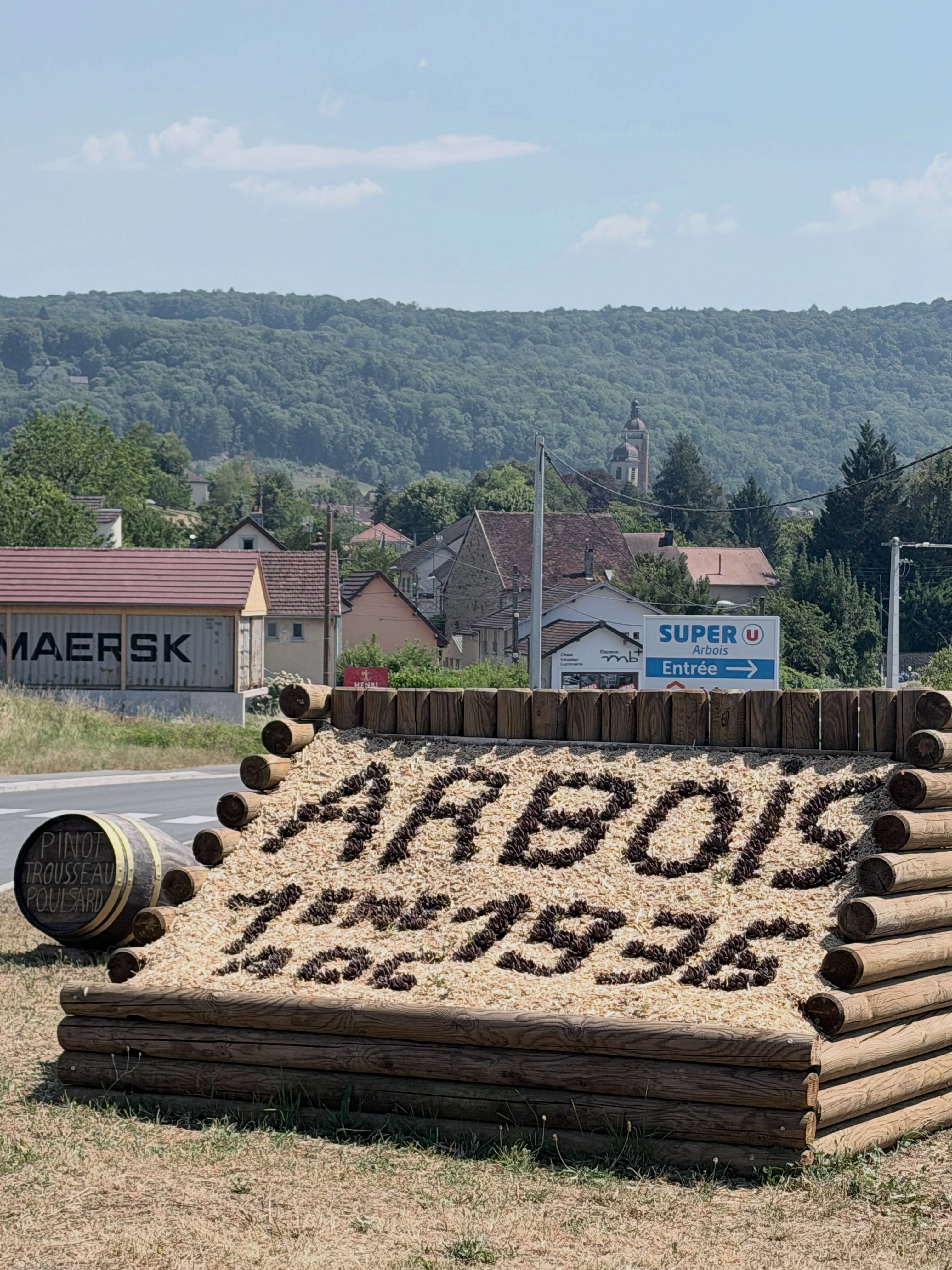 Arbois … just subtly reminding you as you arrive in town that it was granted the first (1ere) AOC ( Appellation d’Origine Contrôlée) in 1936.  Actually it was the equal first wine AOC with several others. Cassis, Châteauneuf-du-Pape, Cognac, Monbazillac, and Tavel were  defined at the same time … Still an important reminder of the importance of Jura wines. 
The actual first AOC was for Roquefort cheese, not a wine, in 1925. Comté had to wait until 1958. While the wine accolades came early surely Comté should have been acknowledged much earlier?